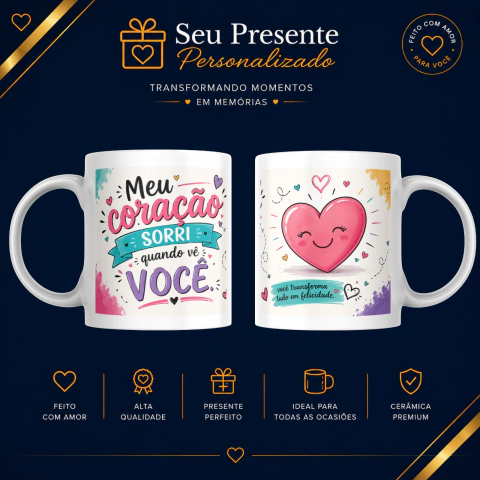 Caneca Personalizada Dia dos Namorados – Meu coração sorri quando ve Você - comprar online