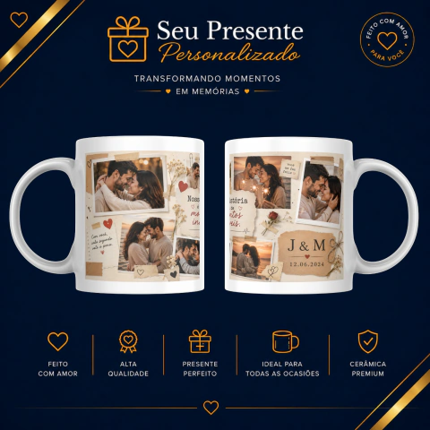 Caneca Personalizada Dia dos Namorados - Foto Casal - Nossa História é Feita de Momentos Incriveís - comprar online