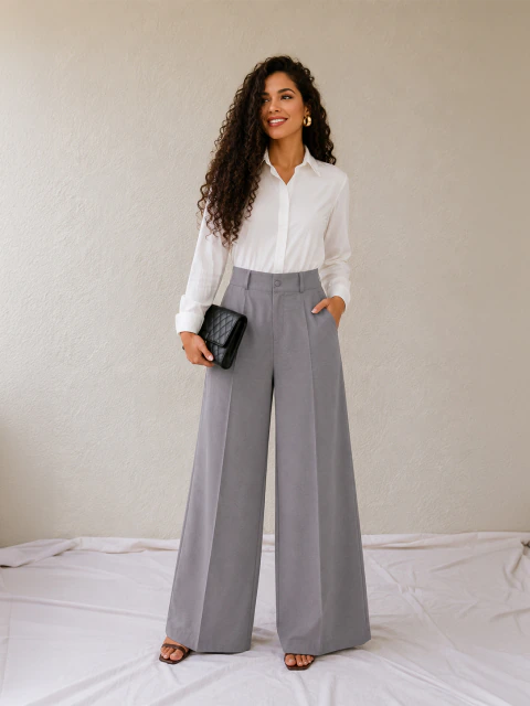 Calça Alfaiataria Cinza Feminina com Modelagem Exclusiva - Elegância e Sofisticação
