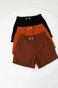 Short Feminino Alfaiataria Cintura Alta com Botões e Bolsos Casual Elegante