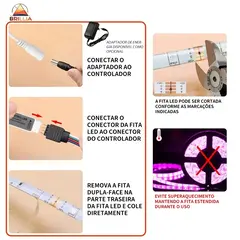 Fita Led Rgb 3528 ULTRA Colorida 5m 12V Bivolt 5M a 15M Com e Sem Fonte Decoração Casa Teto Vitrine - Ponto Loja