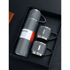 caneca Kit Garrafa Térmica Vacuum Bottle Inox 500ml + 3 Xícaras Bebidas Fria ou Quente - loja online
