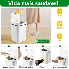Lixeira Sensor Automática Inteligente de Banheiro Cozinha Escritório Capacidade 16 Litros - loja online