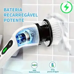 Imagem do Escova de Limpeza 9 Em 1 Recarregavél Elétrica Giratória Com Cabo Alongador