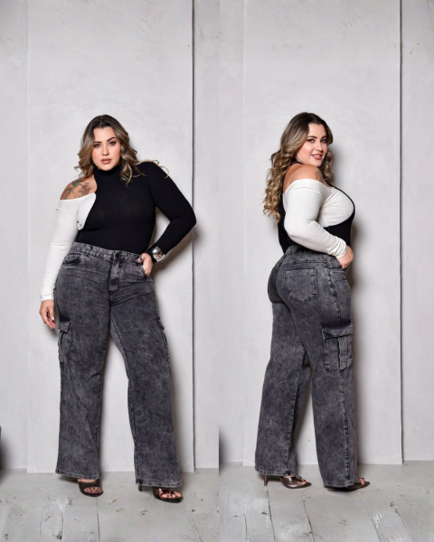 Calça Cargo Jeans Feminina Plus - Cke