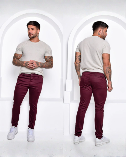 Calça Masculina Sarja Acetinado Slim Varias cores - comprar online