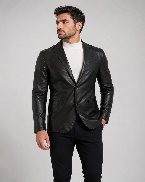 Blazer Masculino em Couro Legitmo Slim Fit