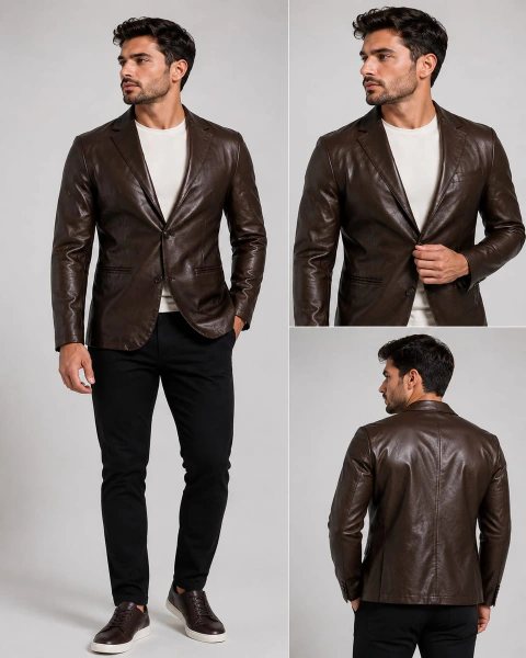Blazer Masculino em Couro Legitmo Slim Fit - comprar online