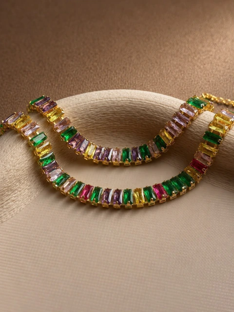 Pulseira Riviera Baguete Colors Dourada