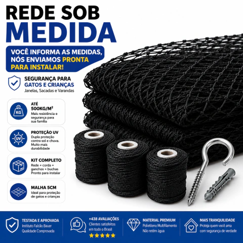 Rede de Proteção Para Gatos 1,60x2,00 Preta (Black) 3,2m²