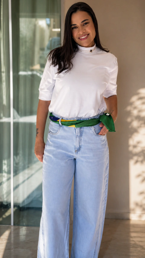 Calça Jeans Super Wide Céu – Recortes e Caimento Fluido