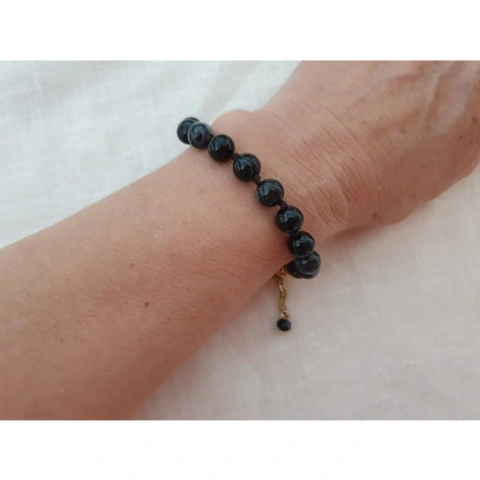 Pulseira De Pedra Natural Jade Negro