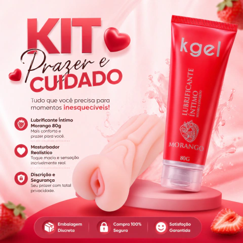 Kit Masturbador Masculino Realista Vagina + Lubrificante Íntimo Morango 80G - comprar online