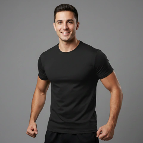 Camiseta Dry Fit Poliamida Masculina Preta Academia UV50+