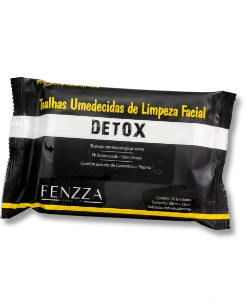 Toalhas Umedecidas de Limpeza Facial DETOX, da marca Fenzza Make Up