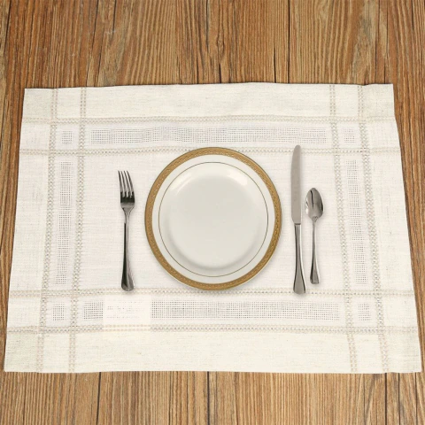 Jogo Americano Efeito Linho com Canto Mitrado 30 x 45 cm Cru 2 Peças - Casa Argivai