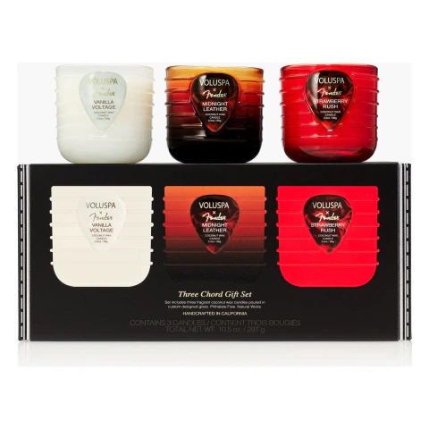 Kit 3 Mini Velas Perfumadas Copo Pedestal 20h - Voluspa x Fender