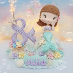 Topo de Bolo Pequena Sereia Personalizada em Biscuit