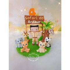 Topo de Bolo Cenário Safari Personalizado em Biscuit