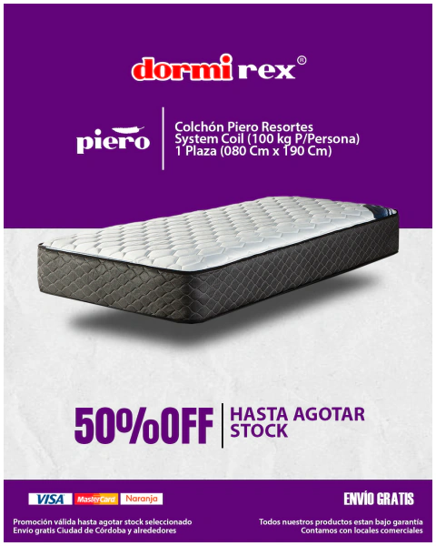 Colchón Piero Resortes System Coil (100 Kg P/Persona) 080cm x 190cm - comprar online