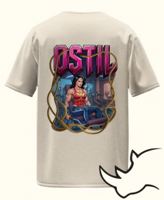 Camiseta Oversize Manga Curta Ostil Off-white Mulher Maravilha