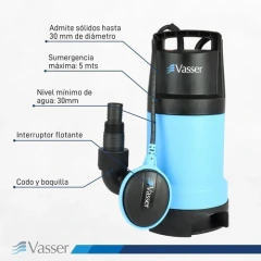 Bomba Sumergible Vasser DE 750 Ps Achique Agua Sucia - Hidroplat