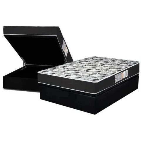 Combo Base Box Bau e Colchão de Casal Espuma D45 Gran Luck Black 1,38 X 1,88 X 0,20 Luckspuma