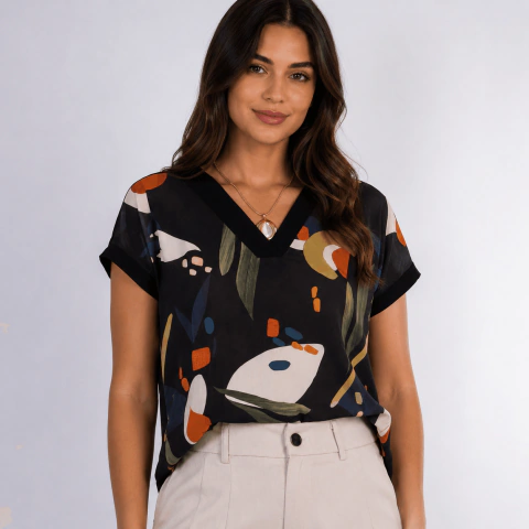 Blusa Estampada Decote V