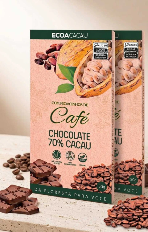 Kit com 2 Barras de Chocolate 70% Cacau com PEDACINHOS DE CAFÉ vegano