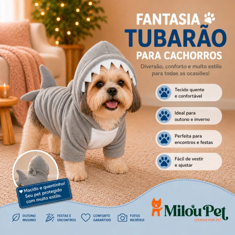 Fantasia Milou Pet Roupa Kigurumi Soft Frio Cão Tubarão