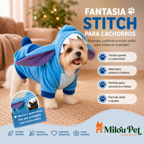 Fantasia Milou Pet Roupa Kigurumi Soft Frio Cão Stitch