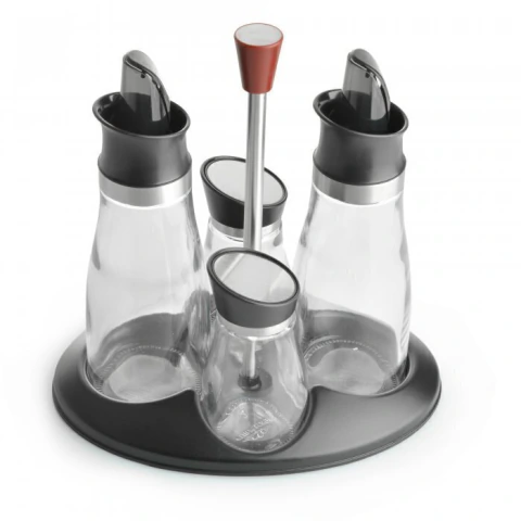 Set Alcuza Glass Aceitero Vinagrero Sal Pimienta