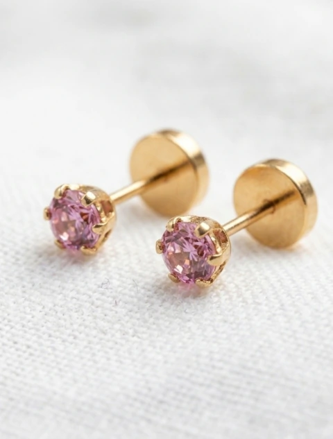 Abridores de Oro 18k con Piedra Cubic Rosa
