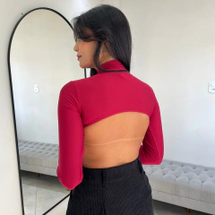 Blusa Gola Alta Manga Longa Costa Nua Fúcsia