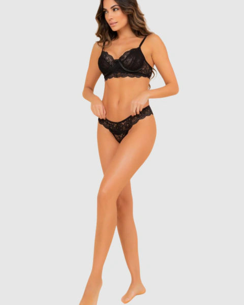 CONJUNTO LINGERIE ELOAH EM RENDA S/ BOJO C/ ARO CALCINHA FIO DE RENDA 6034 - comprar online