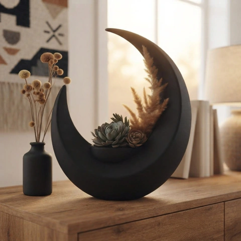 Objeto Decorativo Lua Cresente com Vaso Integrado - Toque de Charme para sua Casa