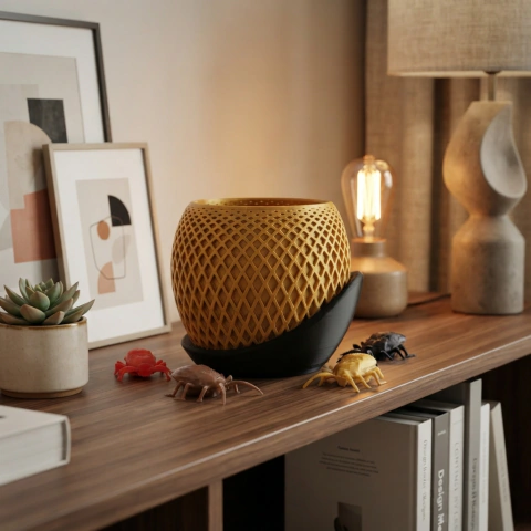 Vaso Poligonal com Prato Integrado - Design Moderno e Elegante