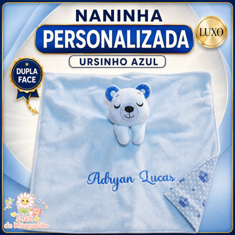 Naninha bebê PERSONALIZADA chá de bebê LUXO maternidade Ursinho Azul