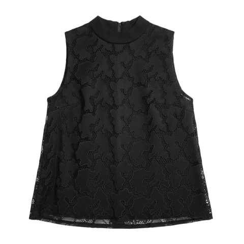 A.L.C. – Top negro de encaje floral con cuello alto