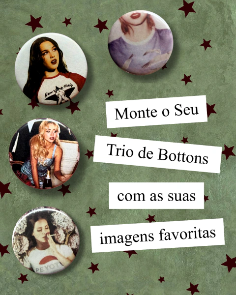 Trio de Bottons Personalizados (44mm) - Personalize com sua Arte | Prazo 4 dias