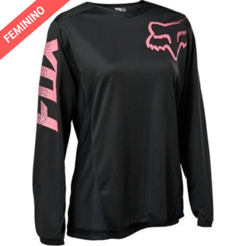 Camisa Feminina MX Fox Blackout Preto/Rosa