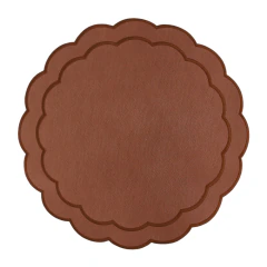 Jogo americano Dalia redondo em tela caramelo e borda havana