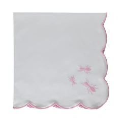 Guardanapo Formiga algodão branco com borda rosa