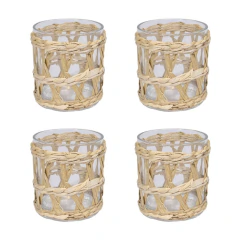 Conjunto 4 copos de vidro baixo com Sisal
