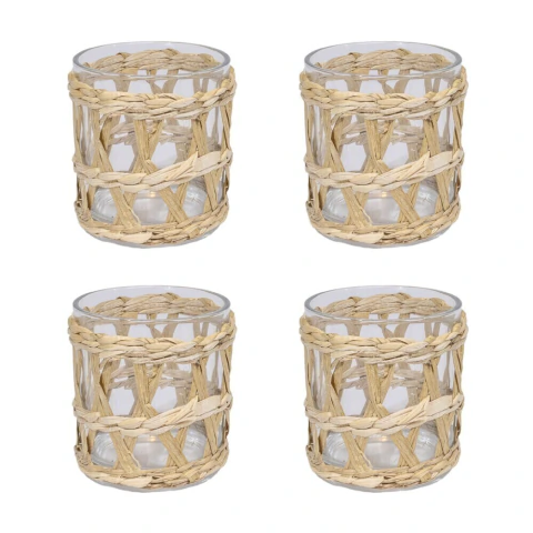 Conjunto 4 copos de vidro baixo com Sisal