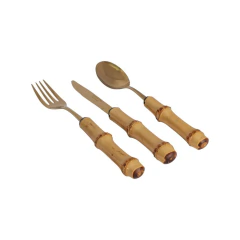 Faqueiro de Sobremesa Bambu Dourado 18 peças