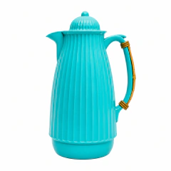 Garrafa térmica turquesa com alça de bambu