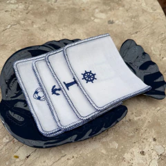 Set Guardanapos de coquetel Mar em linho misto branco com Azul Chinês