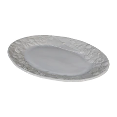 Travessa oval G com relevo de flores off white