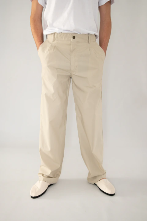 Pantalon de Poplin Tiro Alto - Beige